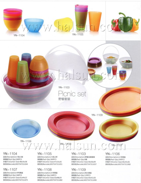Picnic set,6 color bowls,small plate,big plates,large plates,promotional picnec sets YN-1101